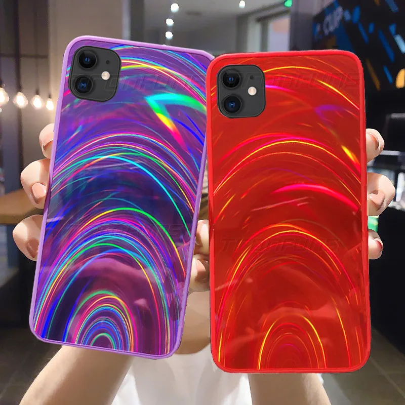 Лазерный Радужный чехол для iPhone 11 Pro Max 2019 s Блестящий блестящий телефона Aurora