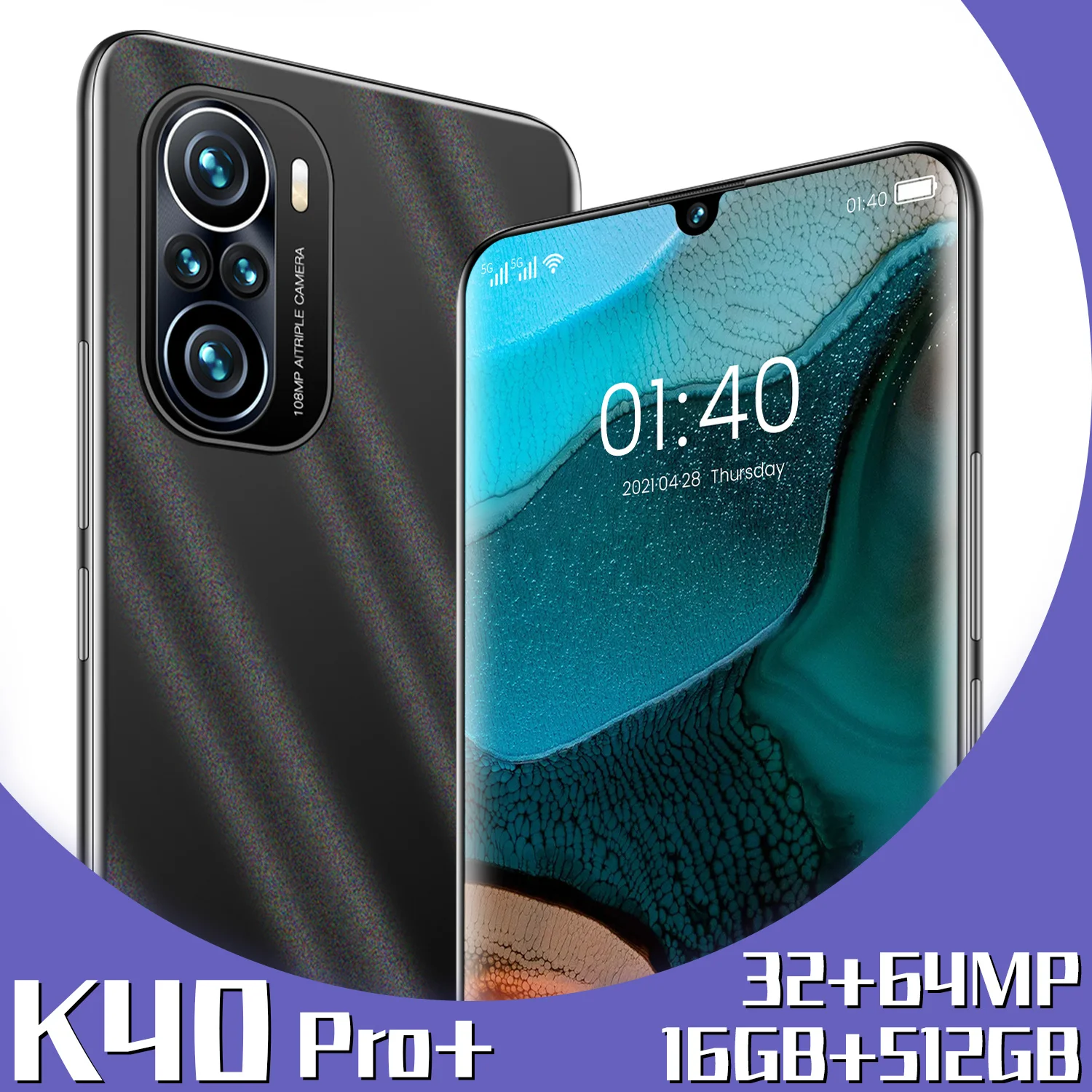

Global RadMI K40 Pro+ Mobile Phone 6. 7Inch 5G LET Smartphones Android11 16GB+512GB MTK-6889 10-Core 6000mAh Dual SIM Cellphones