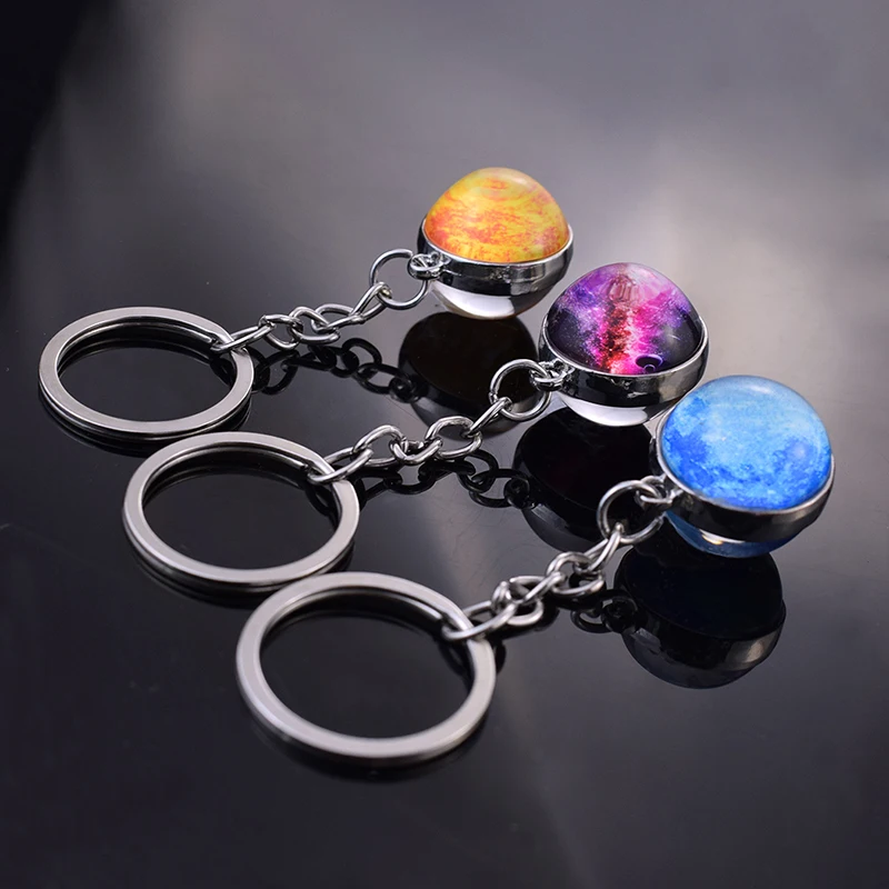 Стеклянный шар с двойным лицом брелок для ключей ручной работы со Звездами