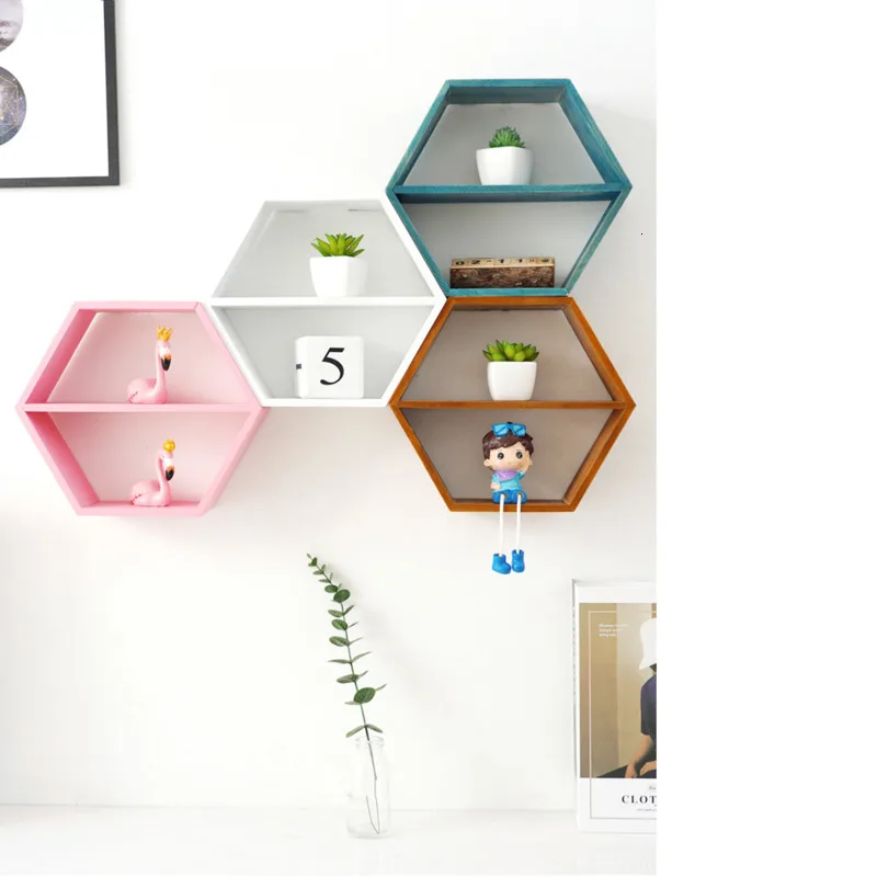 Шестигранная декоративная полка детская комната гостиная Настенная перегородка