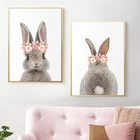 Кролик, Кролик, хвост, цветок, животное, Скандинавская настенная Картина на холсте, постеры и принты для детской комнаты, настенные картины, декор для детской комнаты