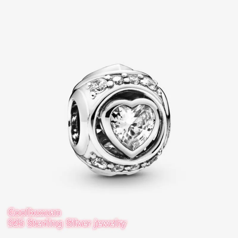

Winter Original 100% 925 Sterling Silver Elevated Heart Charm beads Fits Brand bracelets Jewelry Making
