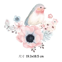 pink bird flower iron on patches for clothing vinyl heat transfer themal stickers on ladies t shirt applique diy cute patch