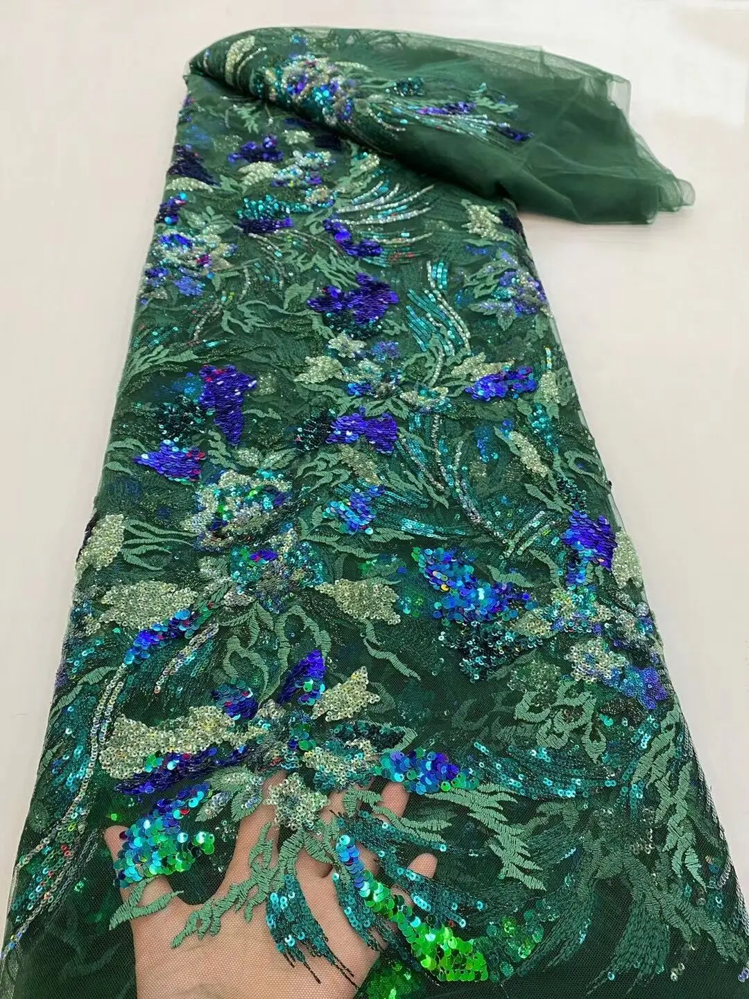 

Latest Design African Cord Guipure Lace Fabric Green Nigerian Sequins 2021 High Quality French Water Soluble Lace for Wedding
