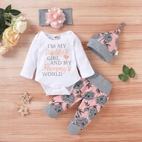 baby girl clothes spring autumn newborn kids infant girls long sleeve letter romper tops printed pants headband hat clothing set