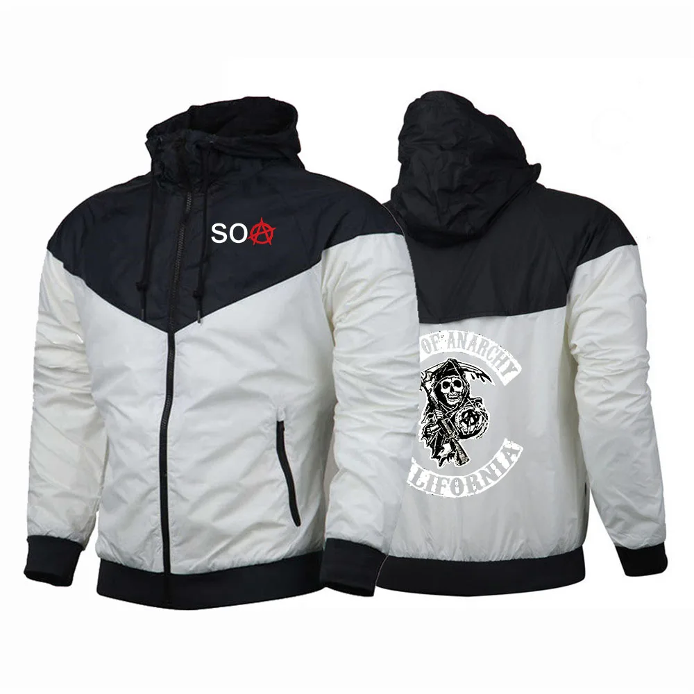 

Summer Sons OF Anarchy Windproof Waterproof Men's Sports Zipper Patchwork Harajuku Jackets Punk Sweatshirts Streetwear Hoodies
