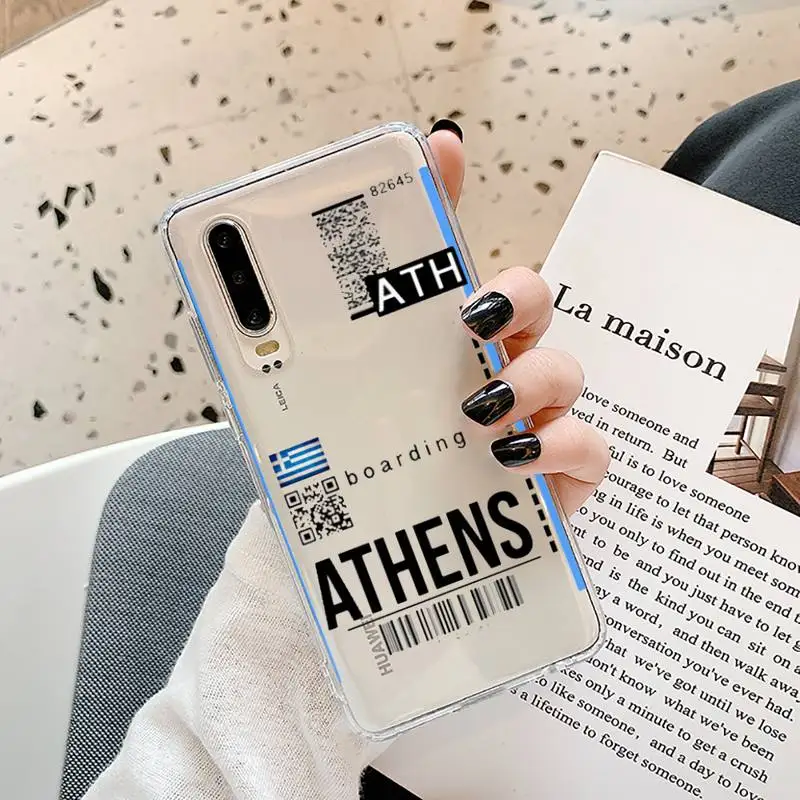 

Air ticket USA London Paris Phone Case Transparent for Samsung A71 S9 10 20 HUAWEI p30 40 honor 10i 8x xiaomi note 8 Pro 10t 11
