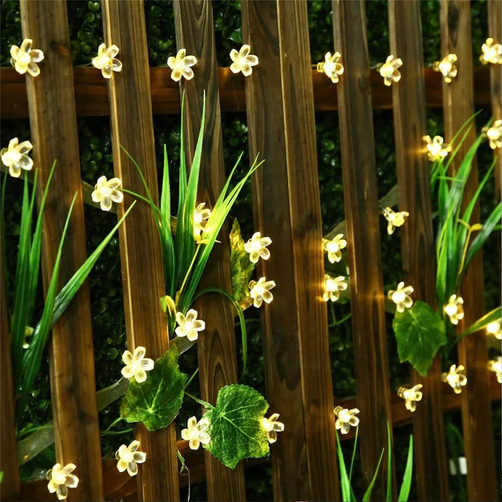 Solar Powered 20/30/50 Led Cherry Blossoms String Lights Outdoor Waterproof for Garden Patio Christmas Tree | Лампы и освещение