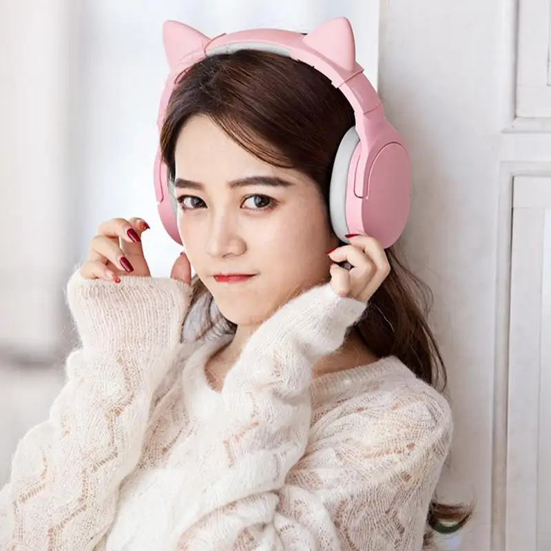 Игровые Bluetooth наушники Somic SC2000BT hi fi с розовыми кошачьими ушками гарнитура 3 5