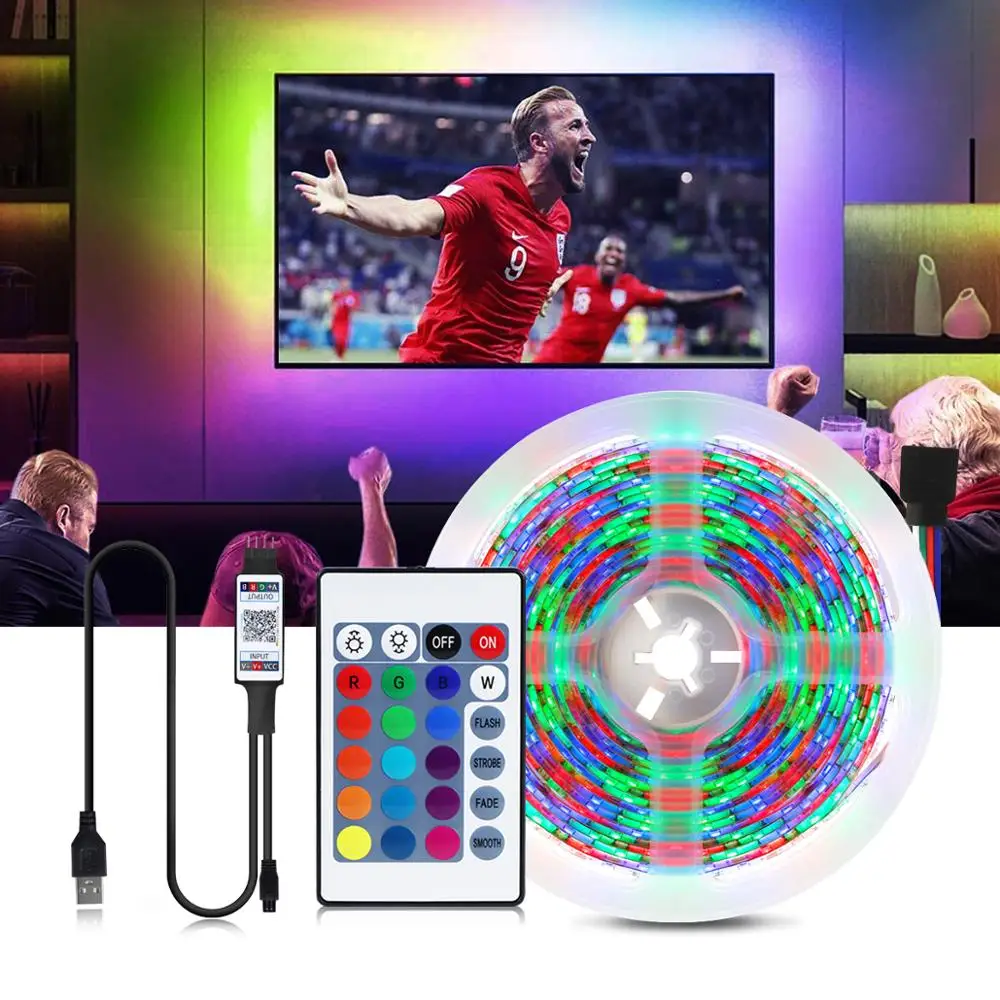 

1M 2M 3M 4M 5M LED TV USB light 5V Bluetooth RGB Book Light with 24 keys IR Remote control For TV background decoration Lighting