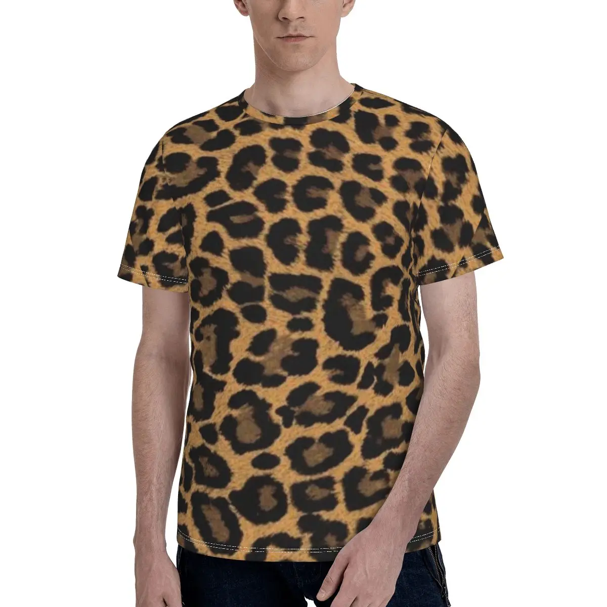 

Wild Leopard Skin Pattern Tee Shirt Animal Fun Short Sleeve Polyester T Shirt Summer Printed T-Shirt Oversized Male
