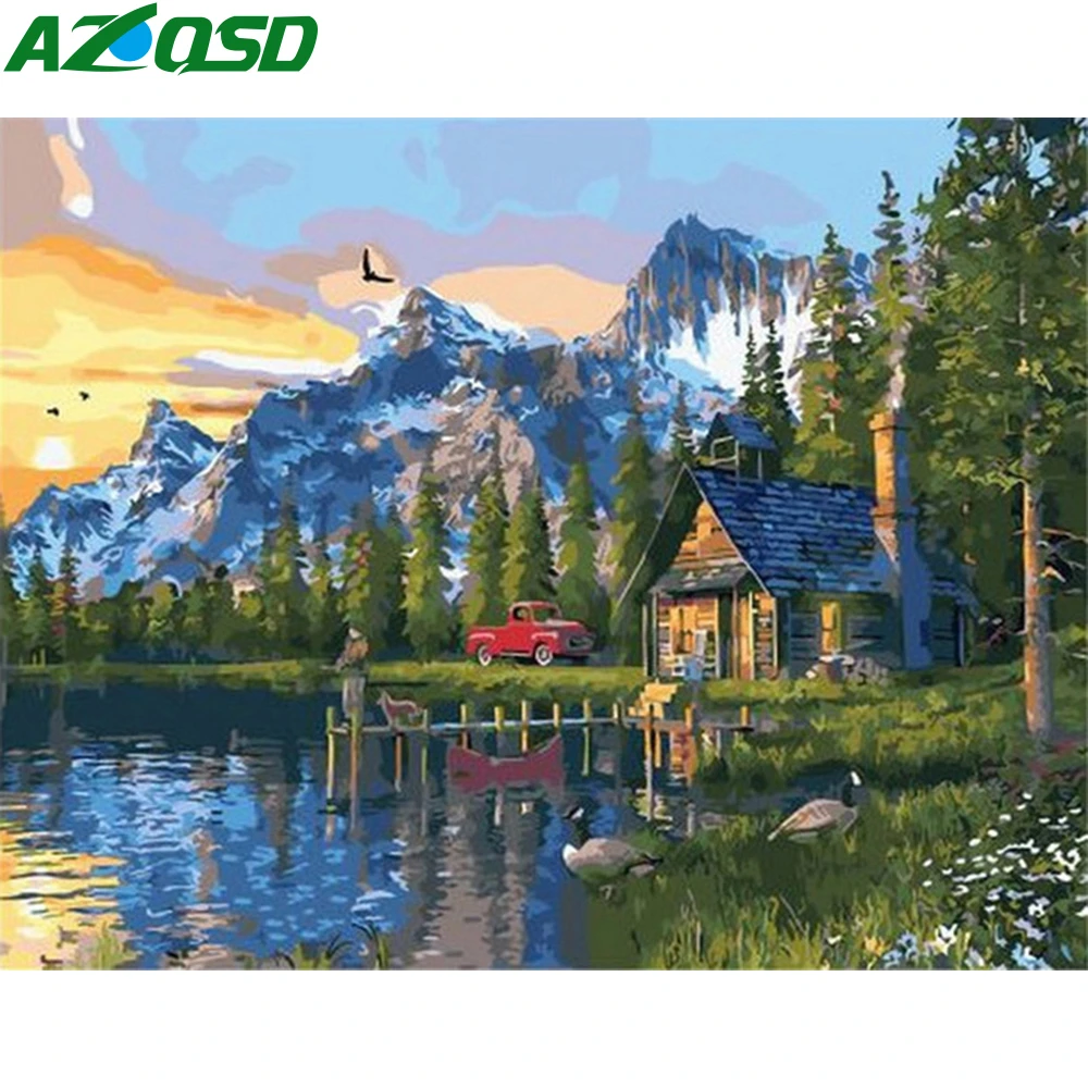 AZQSD DIY картина по номерам природных декорации домашнее украшение Хо Раскраска реки Рисование Живопись на