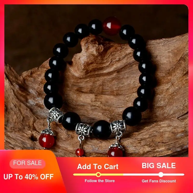 

ethnic strand bracelets for women black natural stone beaded chain fish carved copper alloy vintage jewelry new arrival