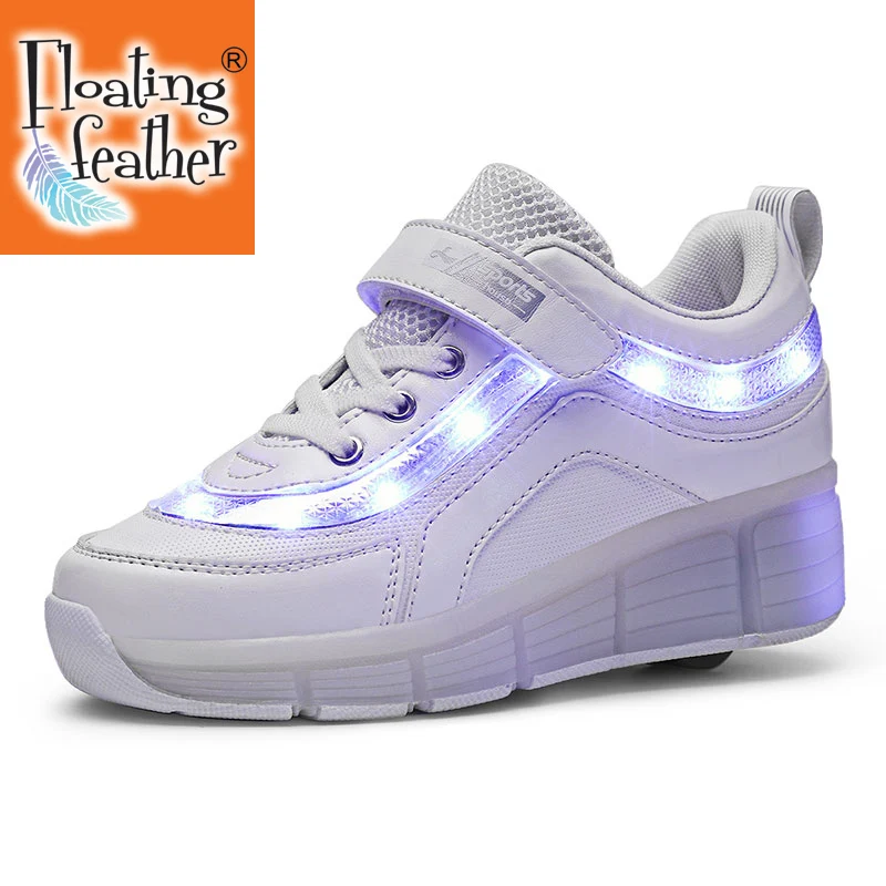 

Детские кроссовки с колесиками, модная обувь для роликовых коньков, со светодиодсветильник кой, зарядка через USB, черные розовые белые