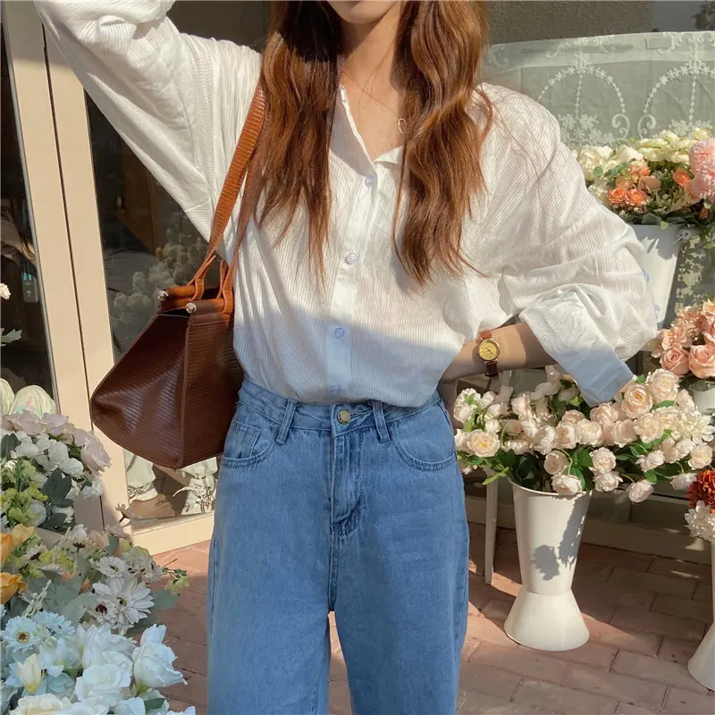 

Thin Casual Leisure All Match Chic 2021 Stylish Office Lady Summer Free High Quality Loose Full-Sleeved Women Shirts