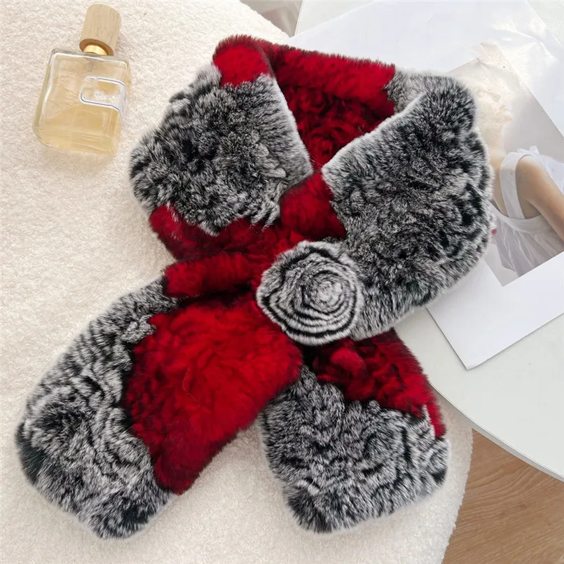 Настоящий мех кролика шарф женский зимний теплый пушистый воротник вязаные