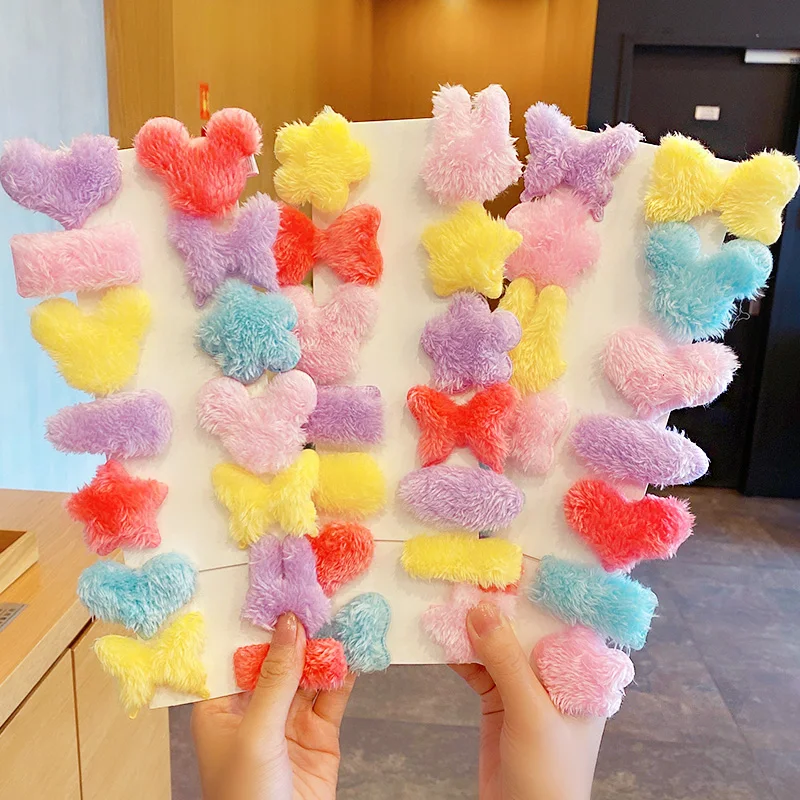 10 шт./компл. новые милые плюшевые заколки для волос с красочными сердечками и