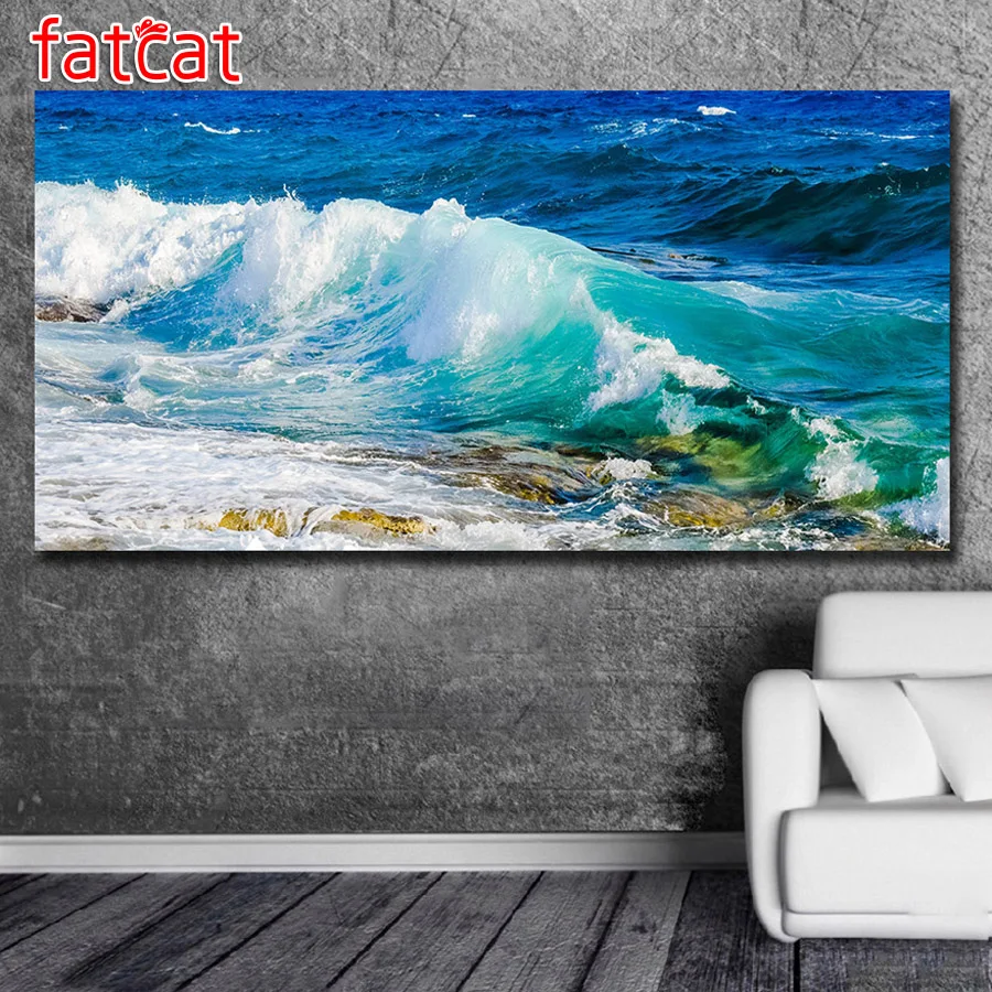 

FATCAT морская волна diy Алмазная картина полностью квадратная круглая дрель пейзаж 5d алмазная вышивка мозаика рукоделие Декор AE1736