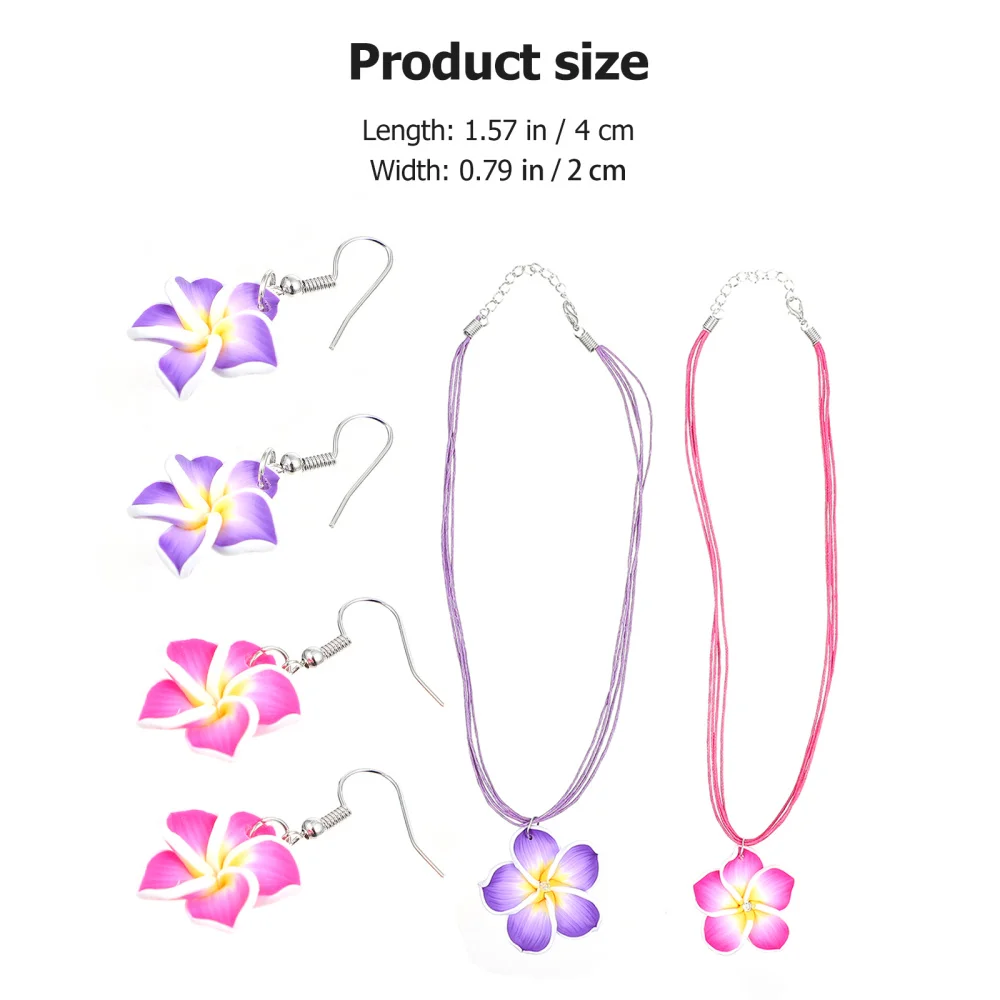 

2 Sets Hawaii Theme Jewelry Clay Plumeria Flower Pendant Necklace and Earrings