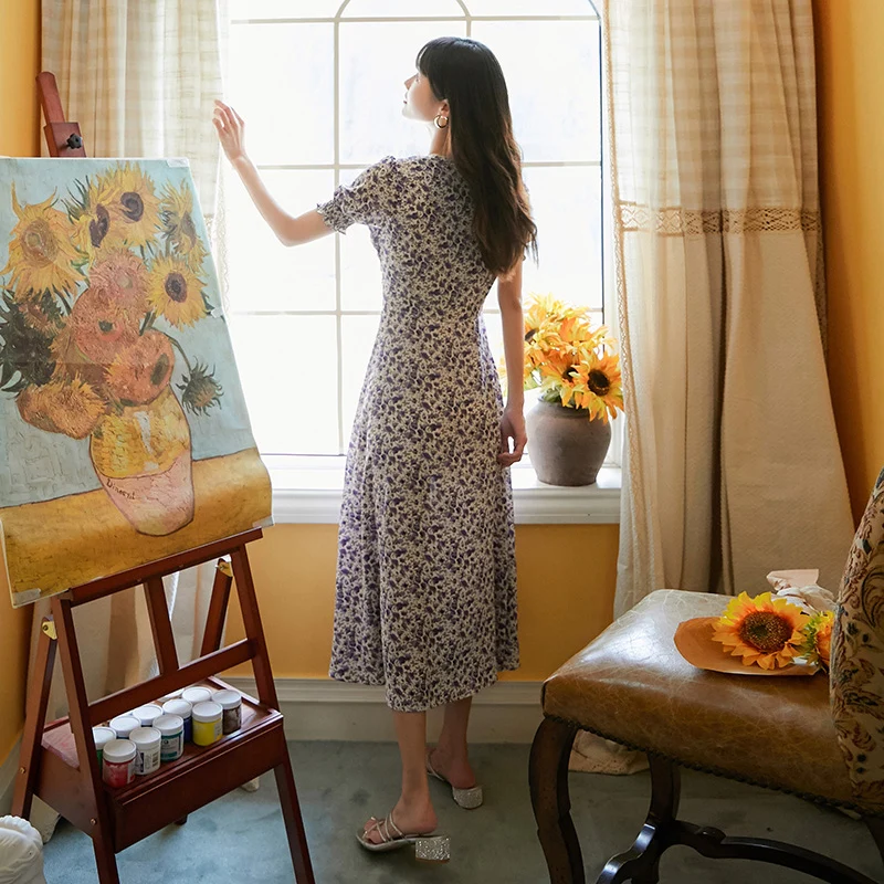 

Bohemian Vintage Tropical Beach Vacation Dresses Women Long Floral Chiffon Dress Summer 2021 Runway Elegant Korean Party Dresses