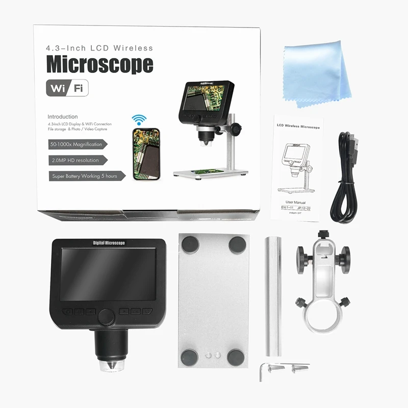 

Electronic Digital Microscope 4.3 Inch Full HD 2 Million Microscope Portable WIFI Mobile Phone USB Microscope
