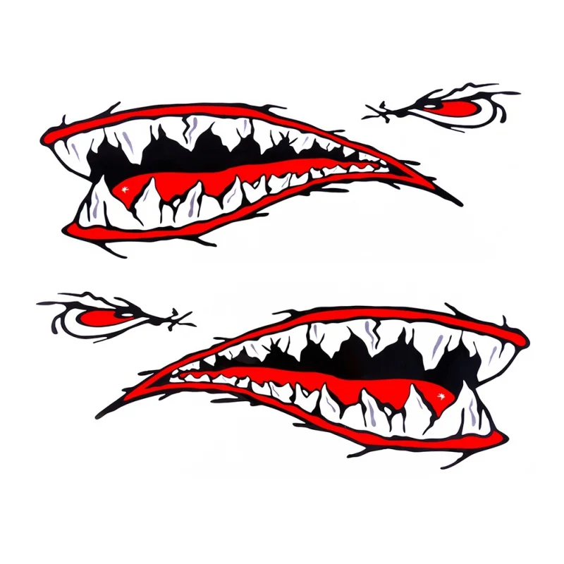 

2PCS Waterproof DIY Funny Rowing Kayak Rowing Boat Shark Teeth Accessories Mouth Sticker Vinyl Decal Sticker For Label