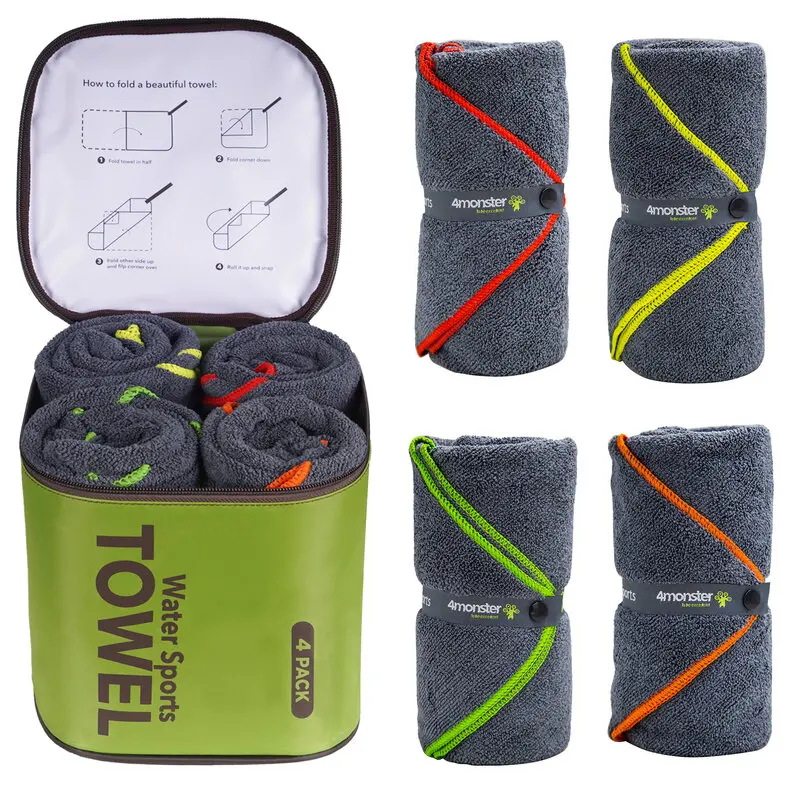 4 Pack Microfiber Camping Swimming Sports Towel with Accessory Bag, Quick Dry & Super Absorbent for Travel Gym