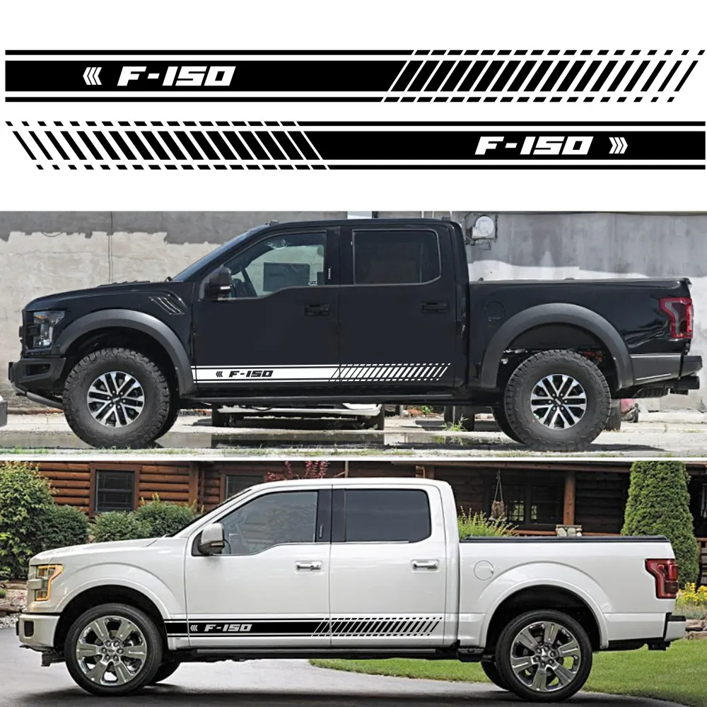 

2PCS For Ford F150 F-150 Stylish Car Door Side Skirt Stickers Vinyl Body Decals Racing Stripe Auto Exterior Decor Accessories