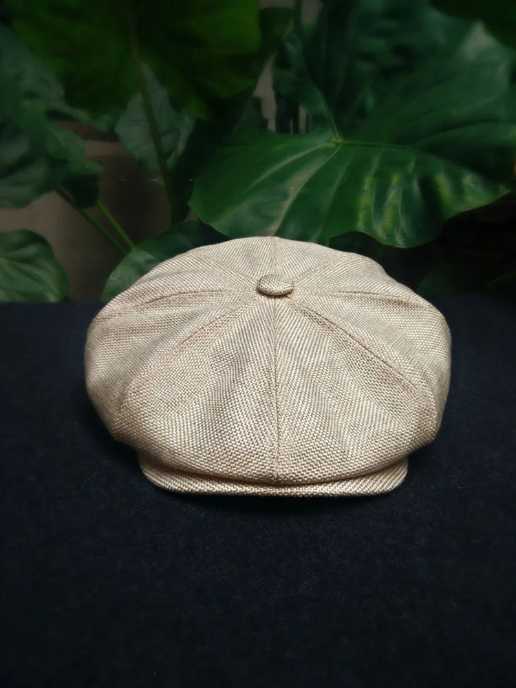 Newsboy cotton and linen tothe octagonal cap beret big head circumference hat shading retro black newsboy cap of England
