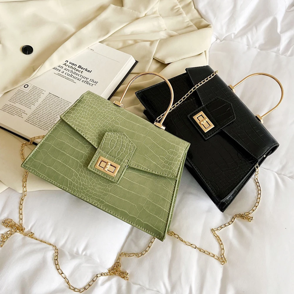 

Vintage Ladies Messenger Bags Alligator Pattern PU Leather Pure Color Women Top-handle Handbags for Traveling