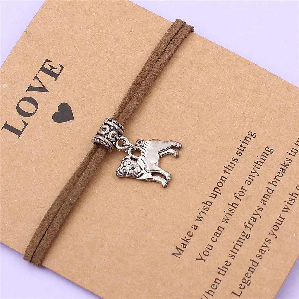 Модный серебристый Шарм для собак браслеты с надписью Wish Love Card женщин и мужчин