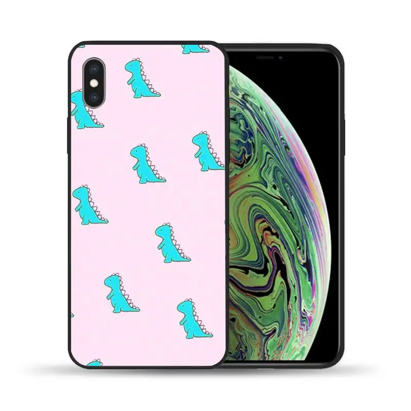 

Cute Dinosaur Baby Fashion Lovely Phone Case For iphone 7 8 plus x xr xs 11 12 mini pro max Black Soft nax fundas cover