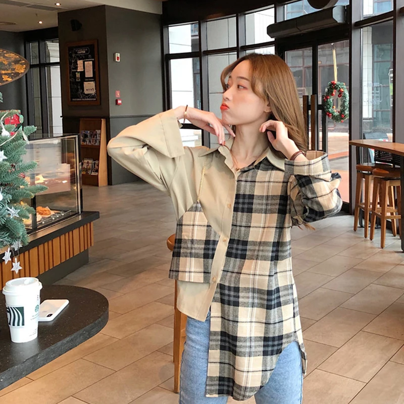 

Luck A 2020 Spring Summer Fashion Blouse Women Patchwork Vintage Plaid Shirt Stylish Casual Blusas Harajuku Tops Femme