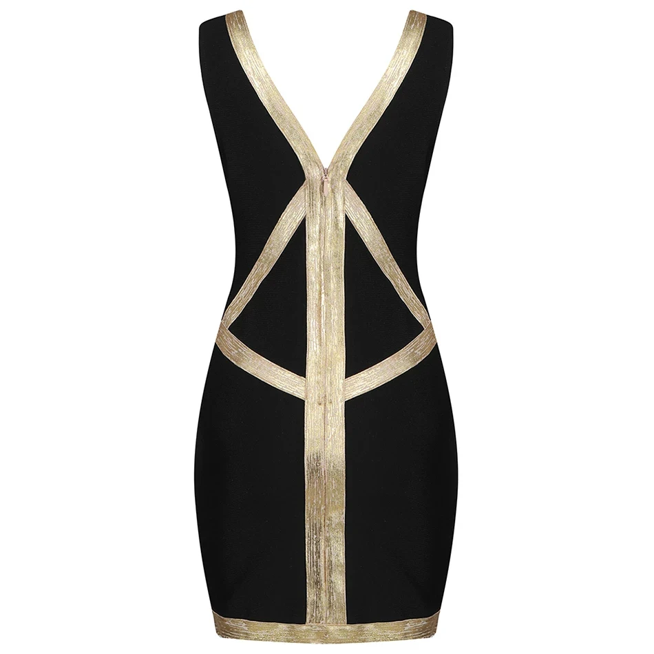 

SLADUO New Summer Women Sleeveless Patchwork Bodycon Bandage Dress Sexy Tank V Neck Celebrity Runway Party Dresses Vestidos 2021