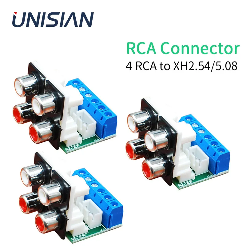 Соединитель UNISIAN RCA, 4-канальная плата аудиосигнала, от 4RCA до 3pin, 2,54, 5,08, соединительный модуль, 1/3 шт.
