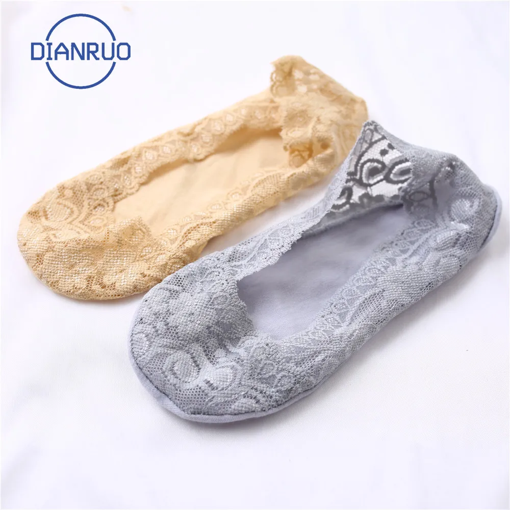 Летние женские носки лодочки DIANRUO из силикагеля с цветочным кружевом для девочек