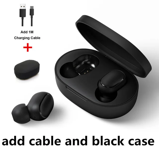 GB Black case cable Горячая Xiaomi Redmi AirDots Беспроводной Bluethooth наушники Язык Управление ушной Автоматическое Сопряжение Мини Гарнитуры Смарт Управление - Цвет: GB Black case cable