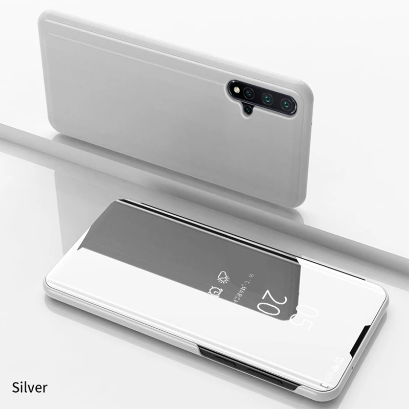 Silver Смарт-чехол с зеркальной поверхностью для huawei Y6 Y9 Prime Y6 Pro Y5 Y6 Y7 Y9 Y7 Prime Y5 Y6 Y9 Nova 5 5i Pro 2 2i 3i 3e 4 4e Lite Полное покрытие - Color: Silver