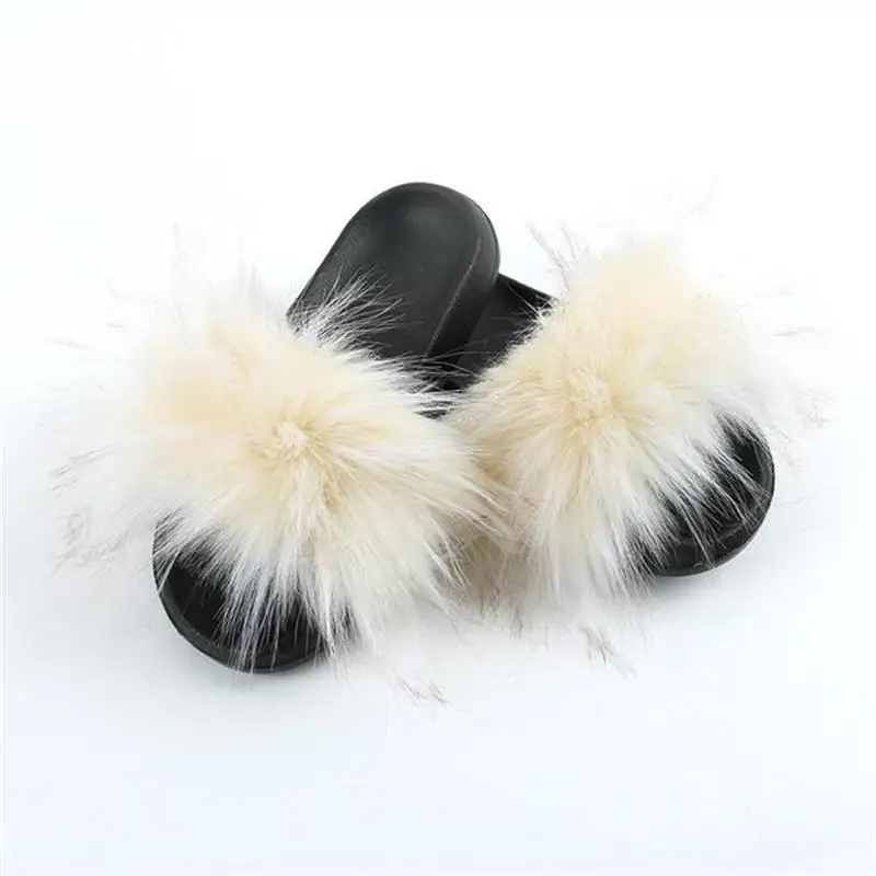 

Women's Cute Fluffy Colorful Mink Hair Simply Slips Into The Open-toed All-match Comfortable Home All-season Slippers 1KB050