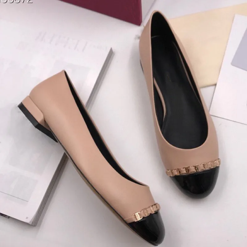 

Luxury Designer Women's Low Heel Round Head Leisure Shoes Classic Chain Decoration High Heels Shoes High Quality Single Shoe