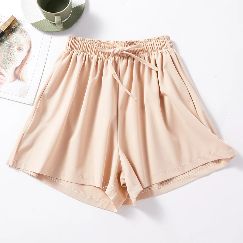 Женские шифоновые шорты с высокой талией повседневные свободные карамельных