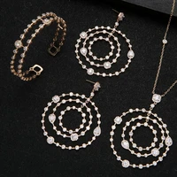 exquisite round within micro paved cubic zirconia big drop earrings for bridal white gold colors luxury jewelry set d1439