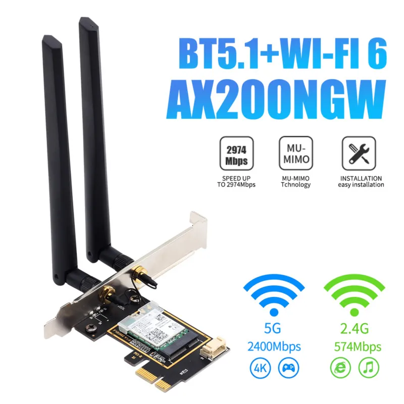 Настольный Wi Fi 6 PCI E Беспроводной Адаптер 2 4 Гбит/с г/5 ГГц 802.11ac/ax Bluetooth 5 1 AX200NGW карты