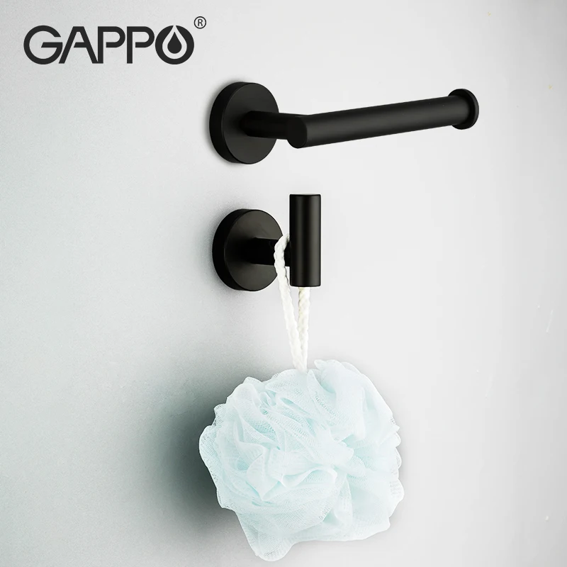 

Набор аксессуаров для ванной комнаты GAPPO, черный крючок для халата, вешалка для полотенец, полочка, держатель для салфеток, аксессуары для ва...