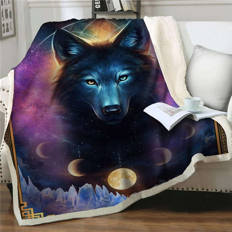 

Одеяла шерпа с 3D принтом Dreamlike Moon Wolf, флисовые плюшевые покрывала для кровати, дивана, домашний текстиль, декоративный подарок, теплое покрывало