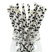 300 pieces black cow milk pattern paper straws biodegradable drinking straws for baby shower kid birthday party wedding supplies