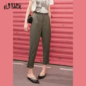 Женские повседневные брюки ELFSACK, черные однотонные брюки с перекрещенными краями, на шнуровке, в Корейском стиле, для весны, 2020