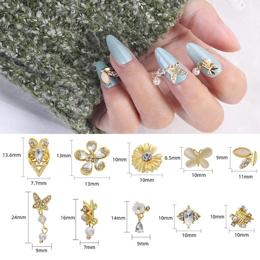 

Newest 5 Pcs Nail Rhinestones Pearl Diamond Crystal Pendant Butterfly Love Heart DIY Nail Art Decorations Manicure Ornament