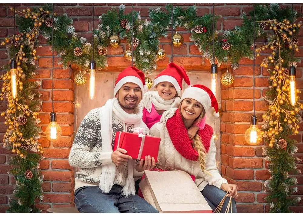 Рождественский Блестящий Фон с изображением кирпичной стены для гостиной камина