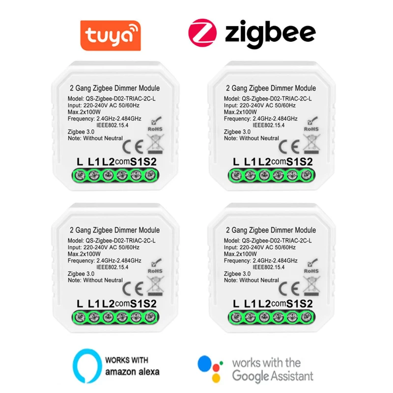 

Умный регулятор яркости Tuya ZigBee 3,0, не нейтральный двухсторонний светильник ключатель с дистанционным управлением, реле с поддержкой Google ...